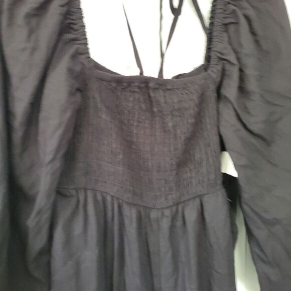 Eloquii Black Puff Sleeve Linen Blend Smocked Jumpsuit Size 16 - Picture 6 of 8